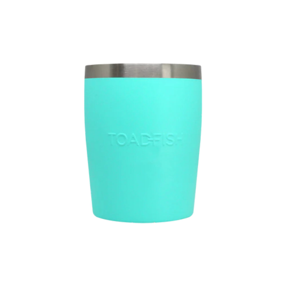 Teal tumbler with silver lid on a white background.