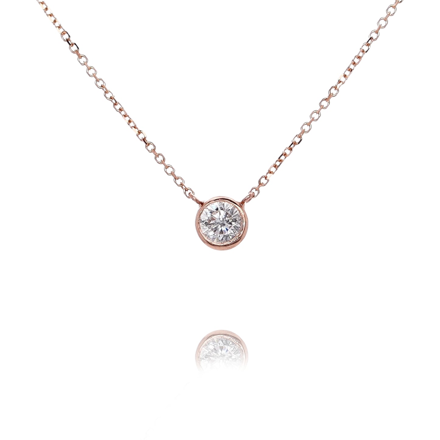 Estate 14 karat Rose Gold Solitaire Diamond Pendant Necklace
