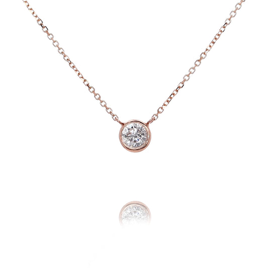 Estate 14 karat Rose Gold Solitaire Diamond Pendant Necklace