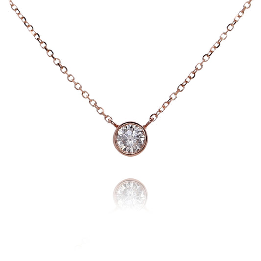 Estate 14 Karat Rose Gold Solitaire Diamond Pendant Necklace