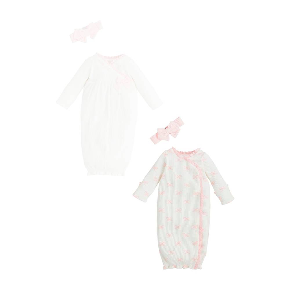 Mud Pie Girl Bow Print or Chainstitch Gown with Bow Headband