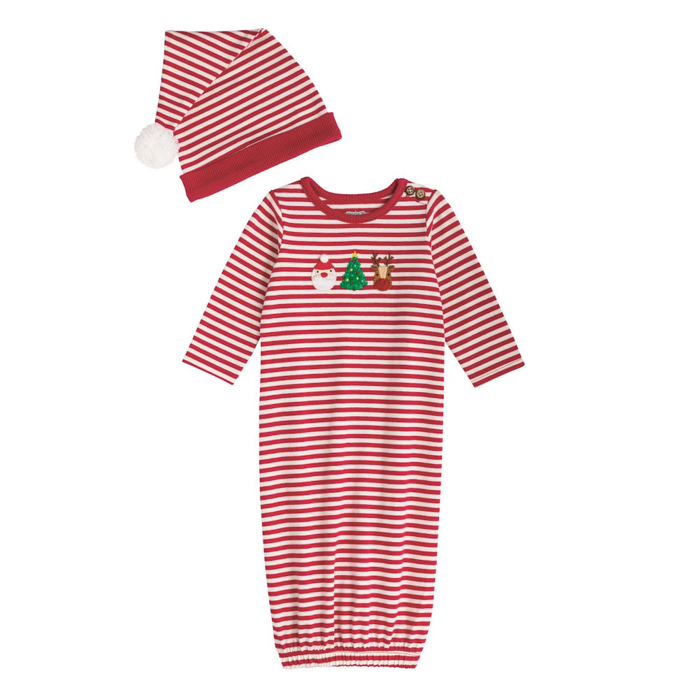 Red and White 2 piece Christmas baby sleep set on a white backround.