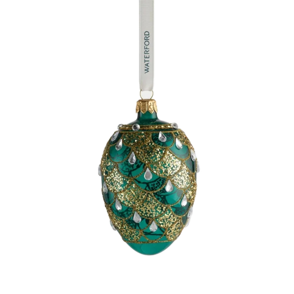 Waterford Holiday Heirlooms Green & Gold Oval Ornament