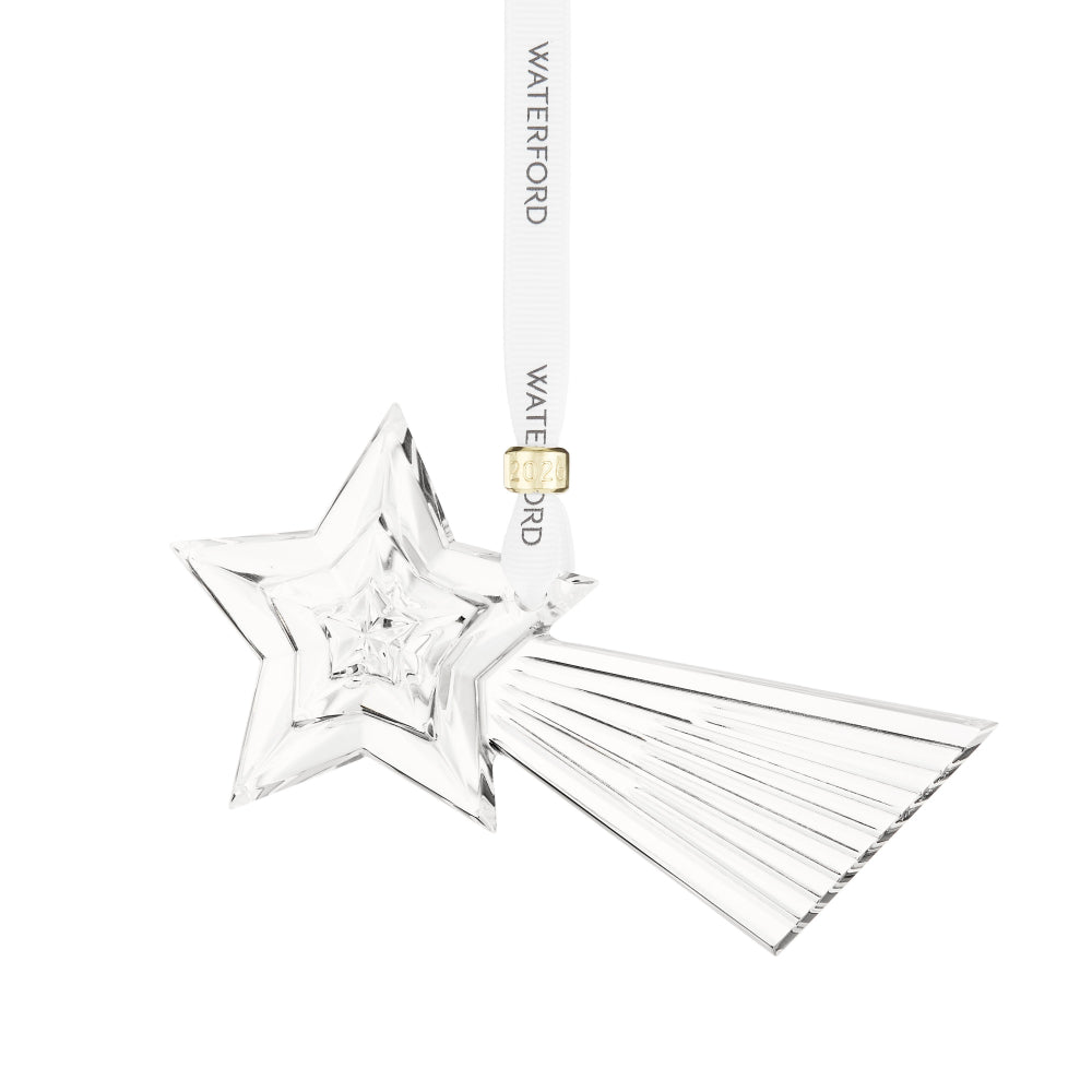 Crystal snowstar ornament with 'Waterford' branding on a white background