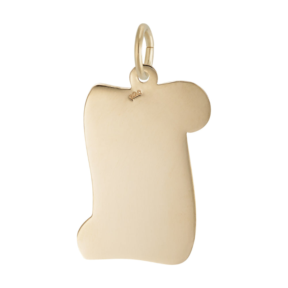 Gold diploma scroll shaped charm on a white background