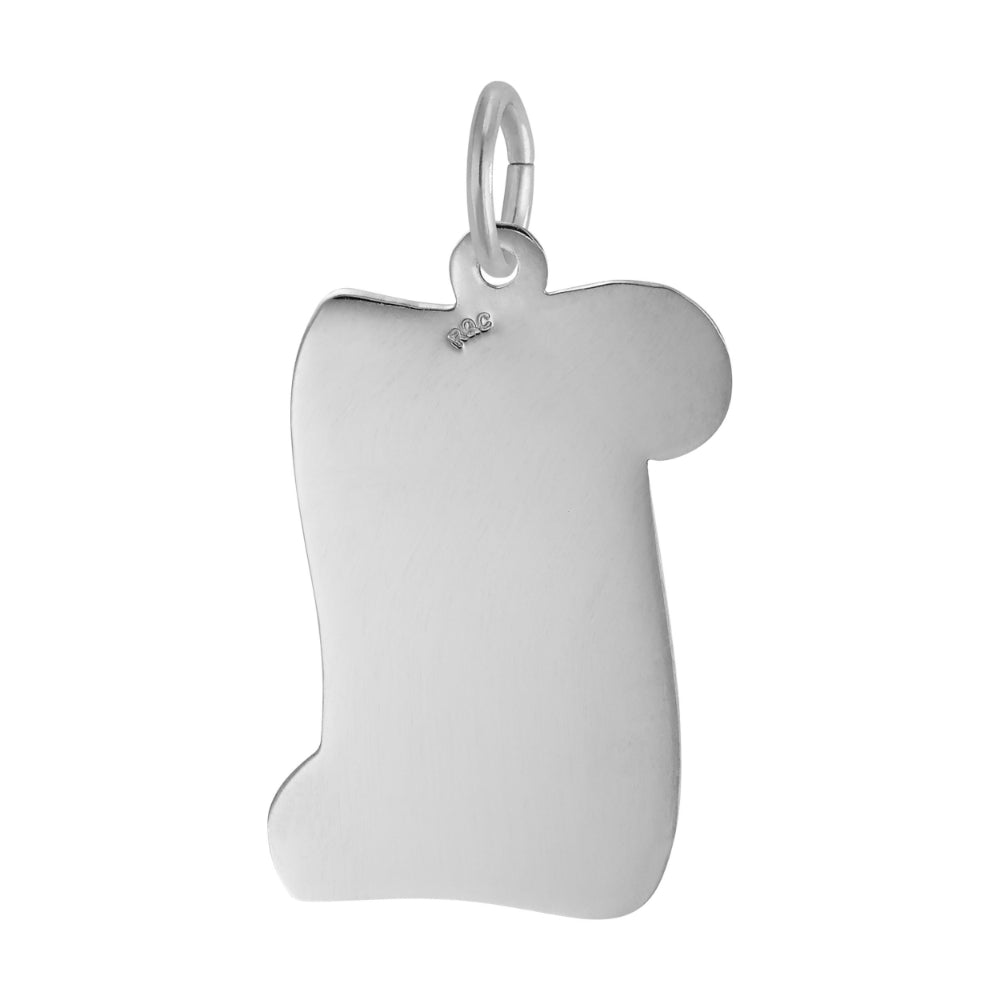 Silver diploma scroll shaped charm on a white background