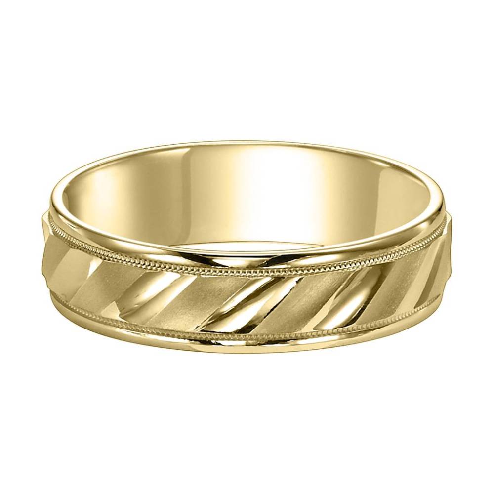 Men's 14k Yellow Gold 6mm Flat Step Edge Carved Wedding Band