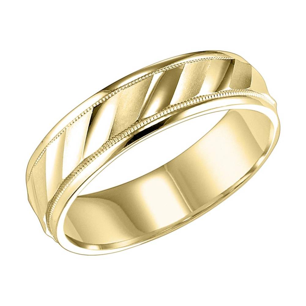 Men's 14k Yellow Gold 6mm Flat Step Edge Carved Wedding Band