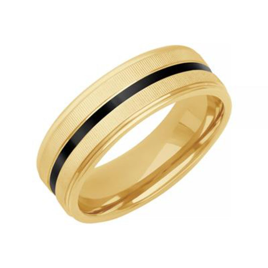 Men's 14k Gold and Ceramic Carved Wedding Band