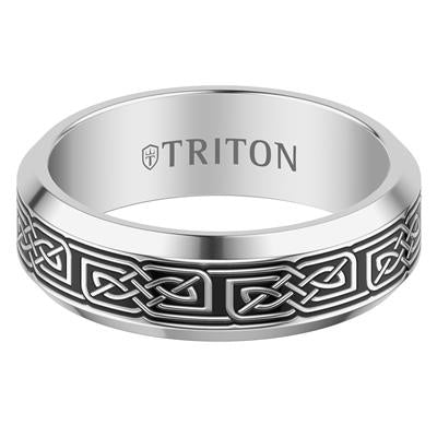 7mm Grey Tungsten Carbide and Black Geometric Ring