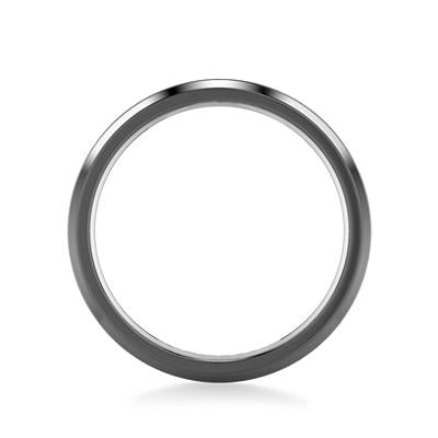 A polished dark gray metal ring band, shown from a top-down perspective on a clean white background.