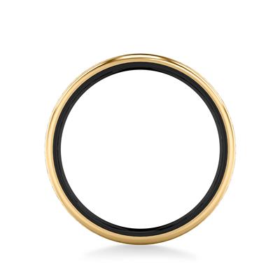 A minimalist circular ring with a polished gold outer edge and a matte black inner ring, shown on a clean white background.