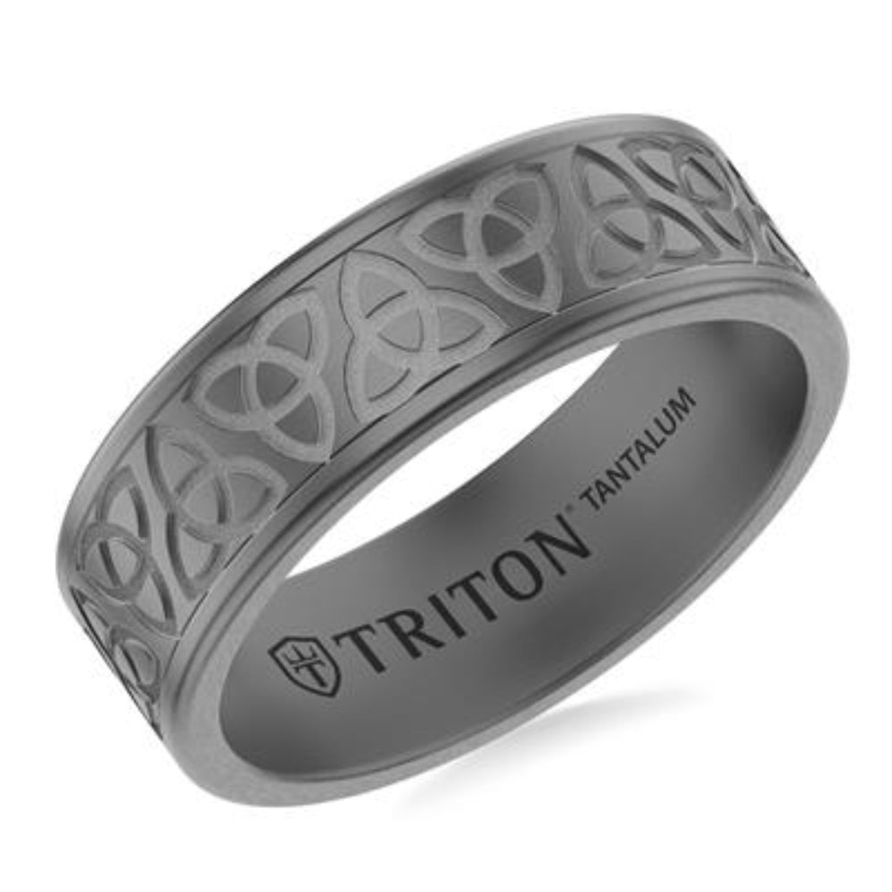 Gray tantalum ring with engraved  Celtic pattern