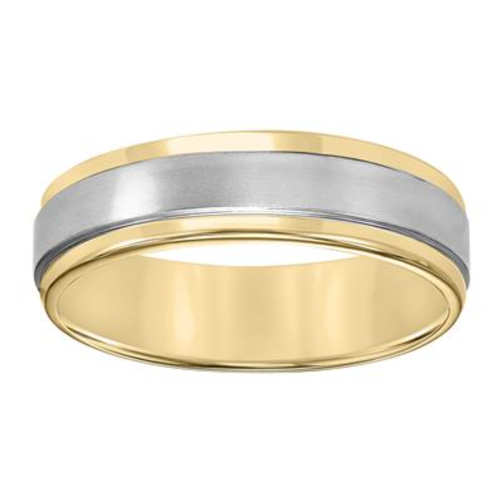 Men's Two-Tone Flat Round Edge Carved Wedding Band 6mm