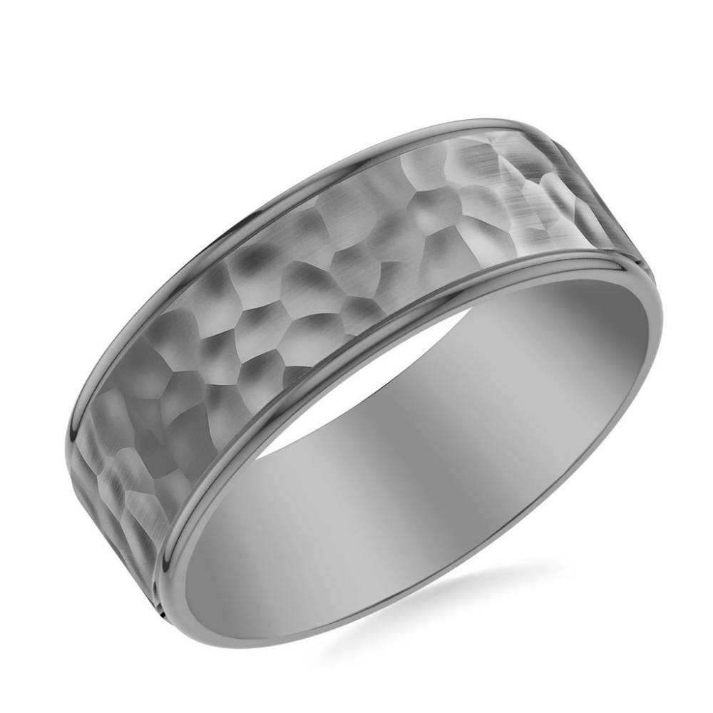 Men's 7.5mm Midnight Shadow Flat Round Edge Carved Band