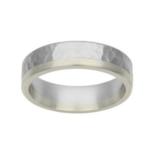 Men's Platinum & 18k Gold Hammered Finish Wedding Band