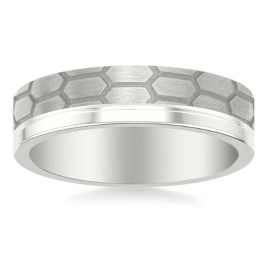 Men's Platinum 6mm Brushed Honeycomb Wedding Band