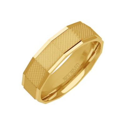 Men's 14k 6.5mm Cut Faceted Geometric Wedding Band