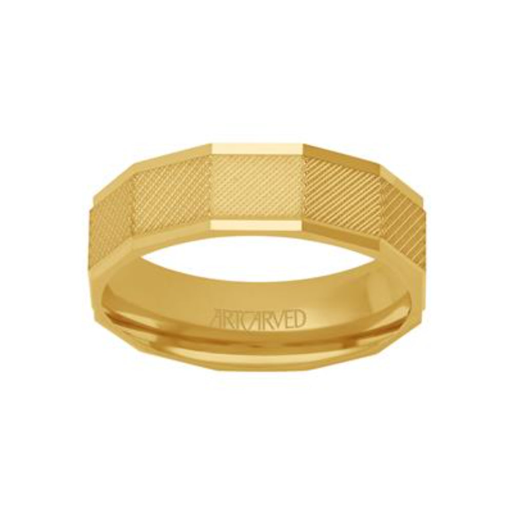 Men's 14k 6.5mm Cut Faceted Geometric Wedding Band