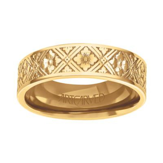 Men's 14k 6mm Carved Geometric Wedding Band