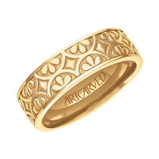 Men's 14k Gold 7mm Carved Geometric Wedding Band