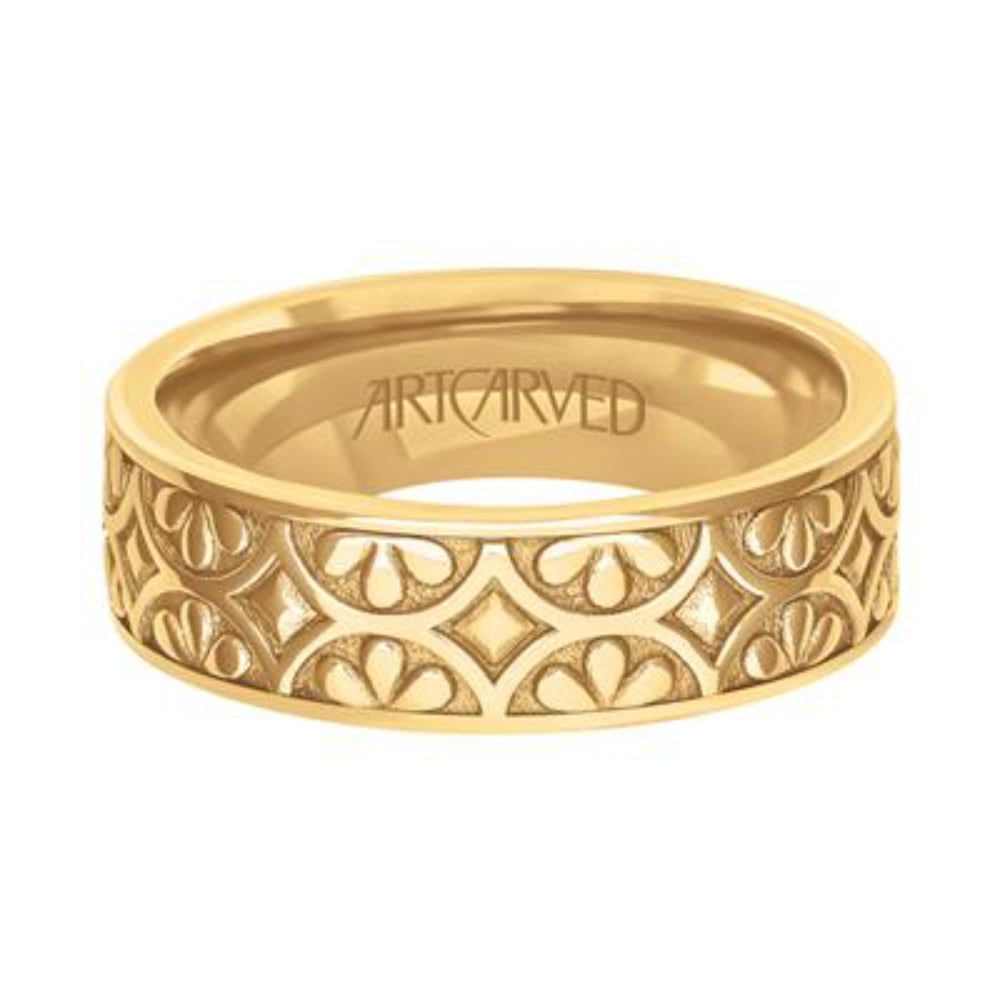 Men's 14k Gold 7mm Carved Geometric Wedding Band