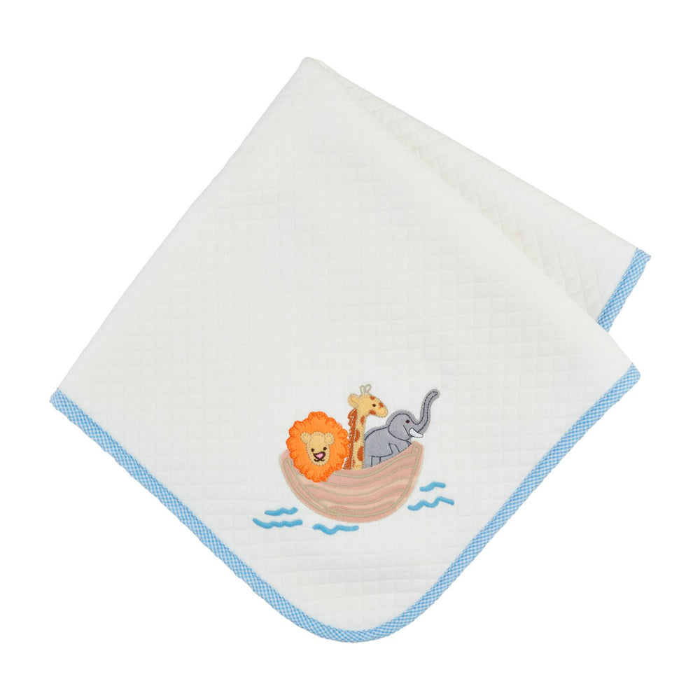 Mud Pie Blue Noah's Ark Quilted Blanket