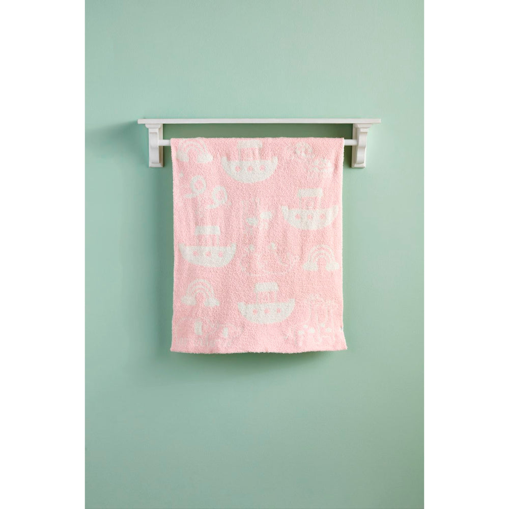 Mud Pie Pink Noah's Ark Chenille Blanket