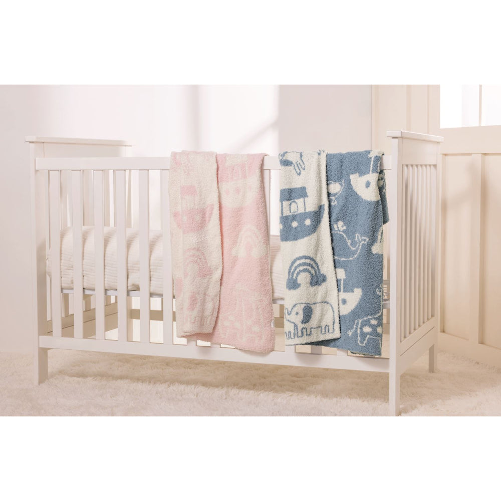 Mud Pie Pink Noah's Ark Chenille Blanket