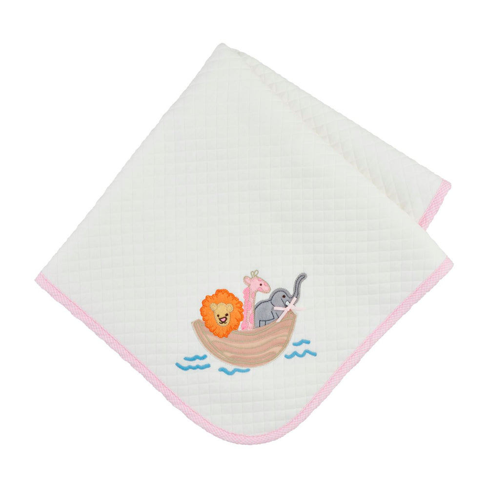 Mud Pie Pink Noah's Ark Quilted Blanket