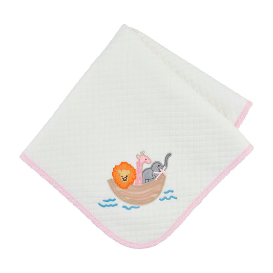 Mud Pie Pink Noah's Ark Quilted Blanket