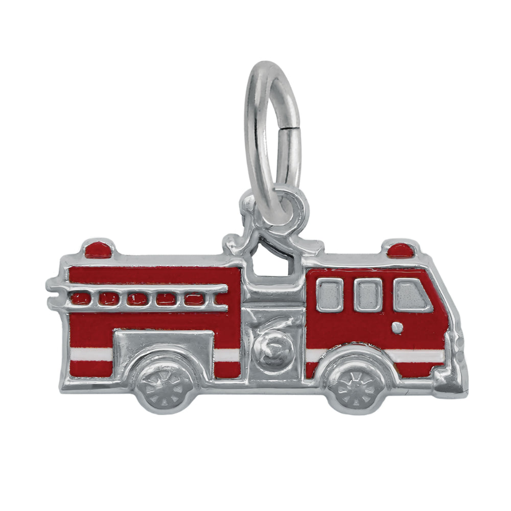 Sterling Silver Painted Fire Truck Charm