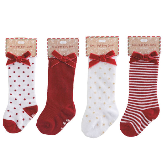 Mud Pie Tall Christmas Bow Socks