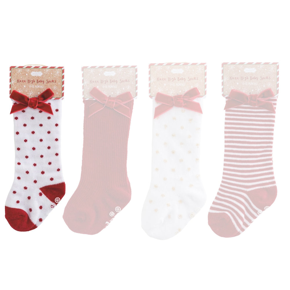 Mud Pie Tall Christmas Bow Socks