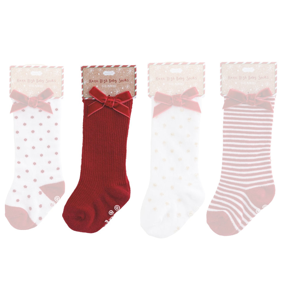 Mud Pie Tall Christmas Bow Socks