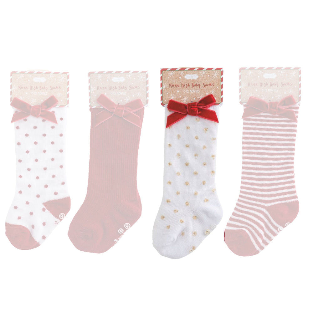 Mud Pie Tall Christmas Bow Socks