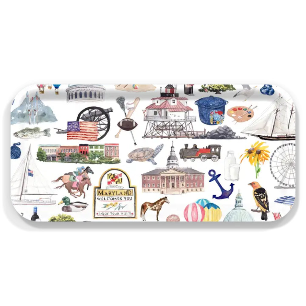 A small Maryland serving tray on a white background. 