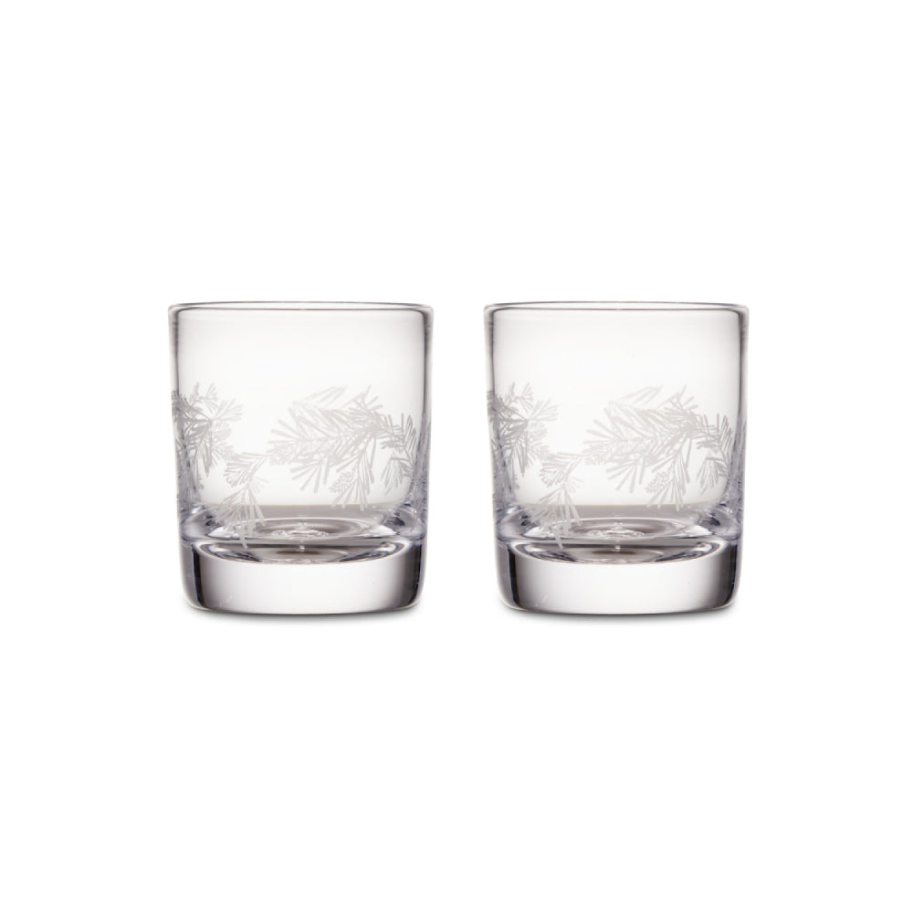 Simon Pearce Engraved Pine Ascutney Double Old Fashion Set of 2 with Gift Box