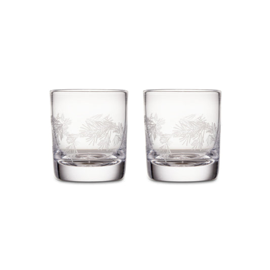 Simon Pearce Engraved Pine Ascutney Double Old Fashion Set of 2 with Gift Box