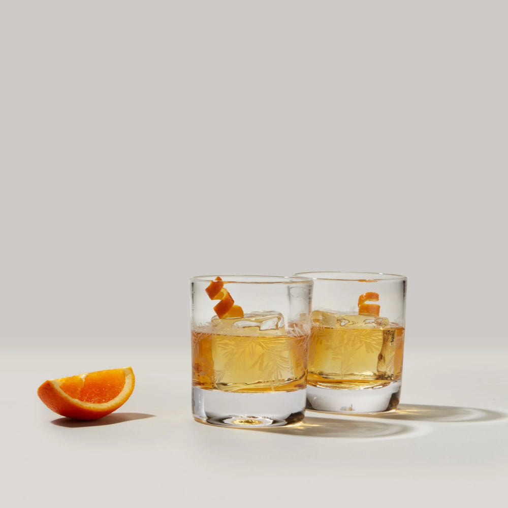 Simon Pearce Engraved Pine Ascutney Double Old Fashion Set of 2 with Gift Box