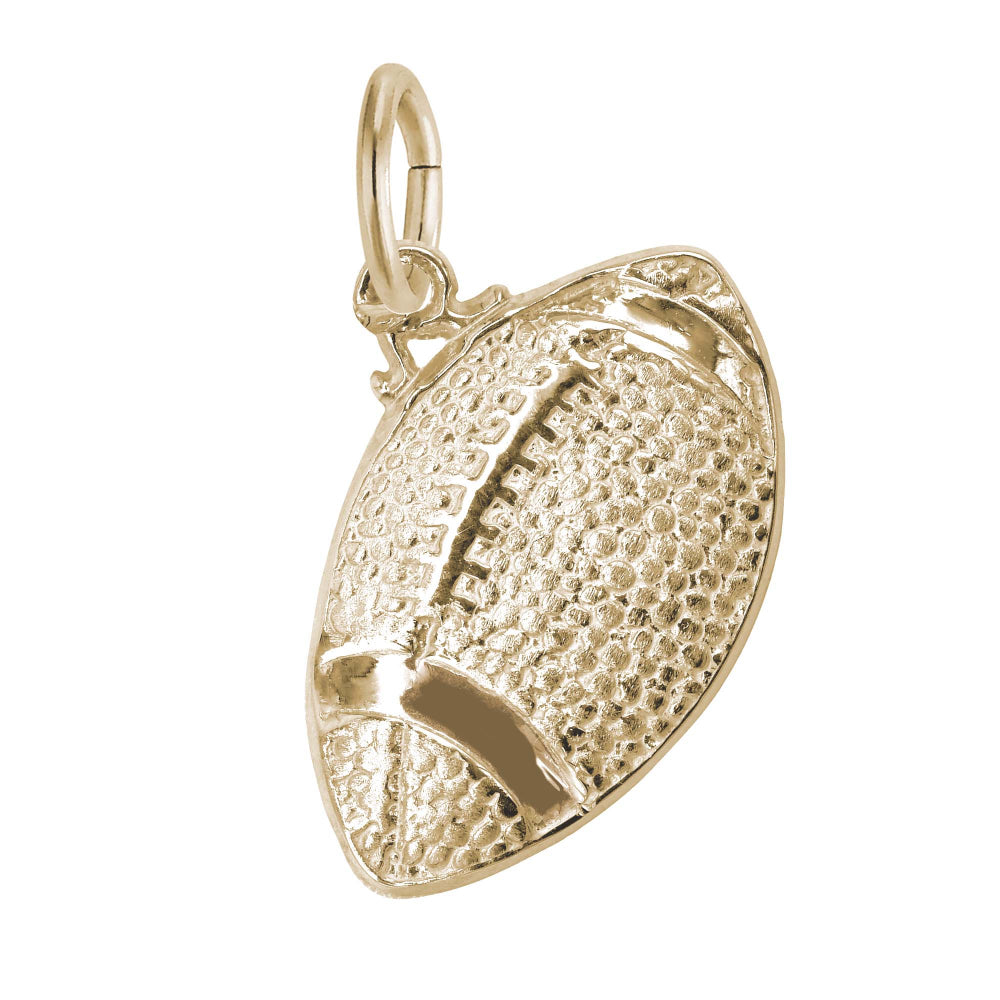 A gold football-shaped charm with a textured surface, shown on a plain white background.