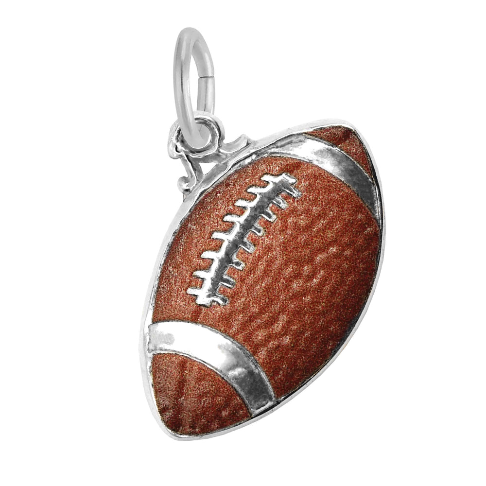 Football-shaped charm with silver accents on a white background