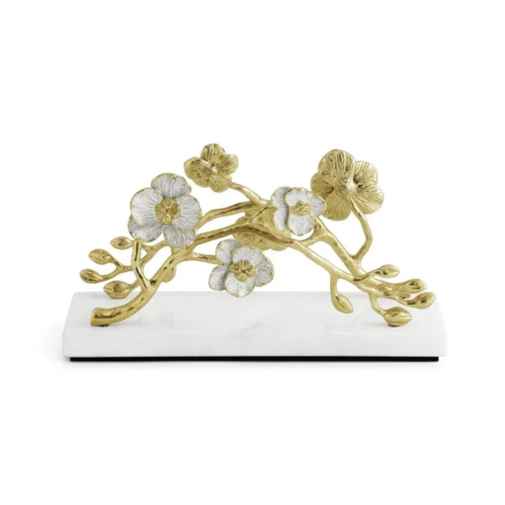 A orchid vertical napkin holder on a white background. 