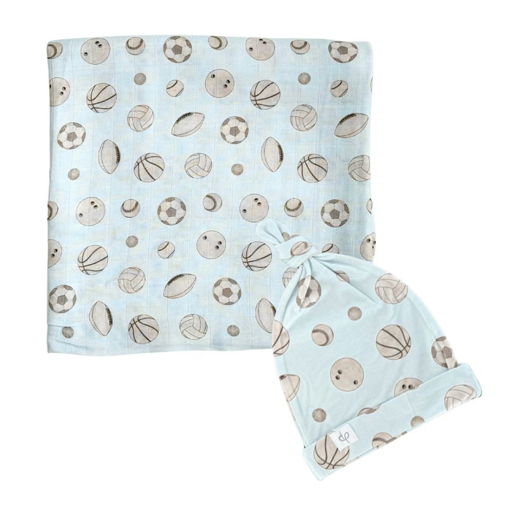 Dear Perli Bamboo Muslin Swaddle Blanket & Topknot Set - Into the Wild Baby Ballers