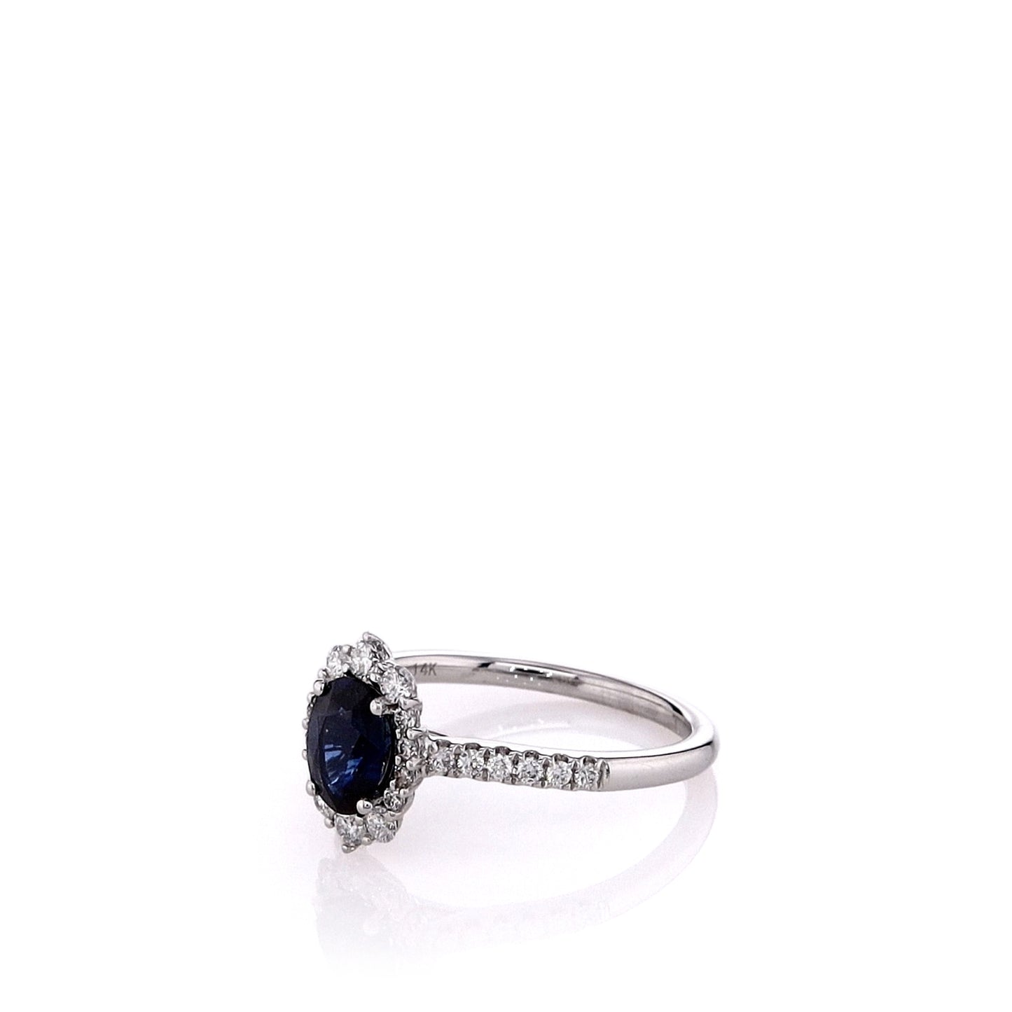 14k White Gold Oval Sapphire and Diamond Halo Ring