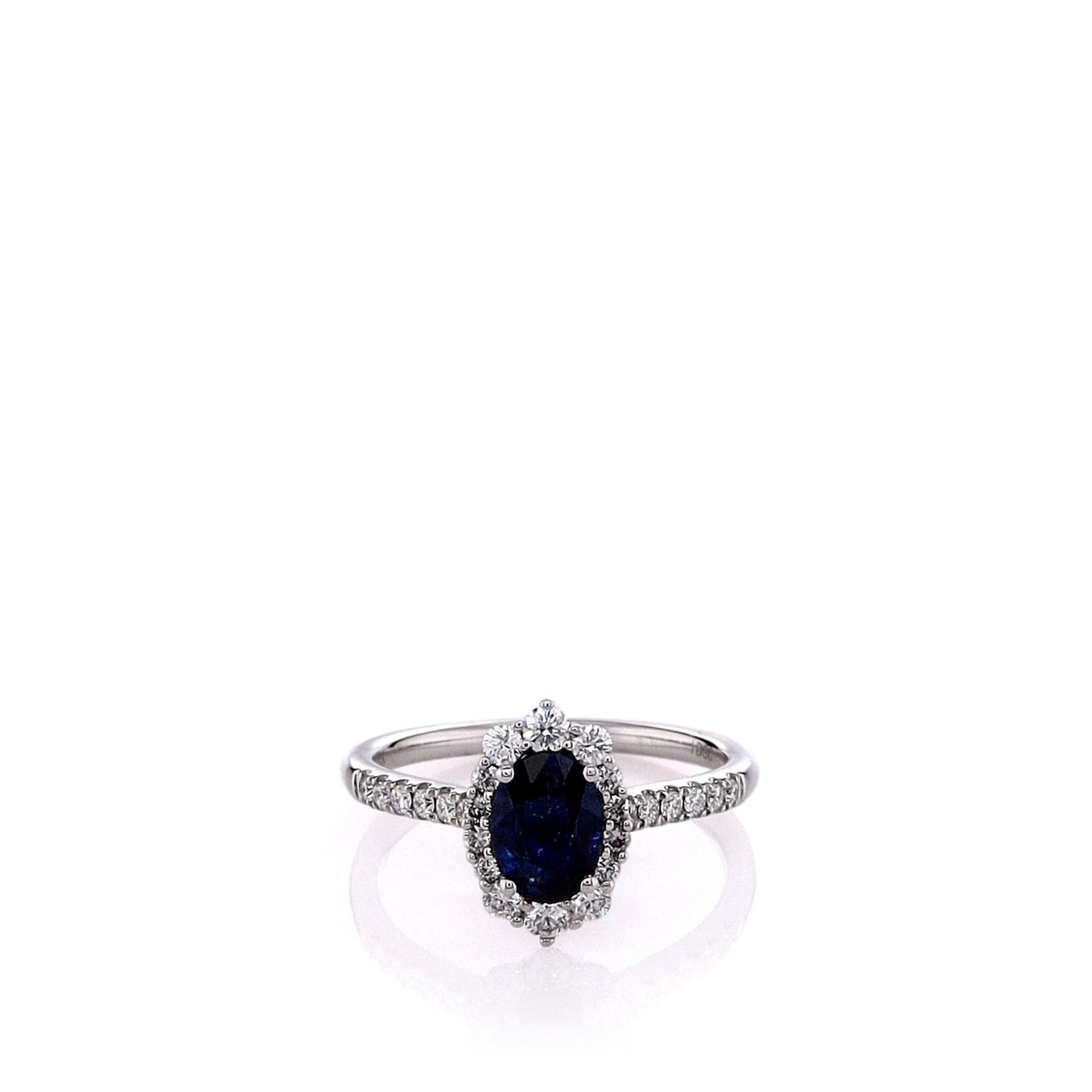 14k White Gold Oval Sapphire and Diamond Halo Ring