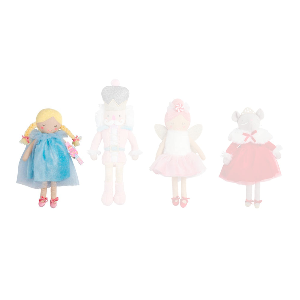 Clara holiday nutcracker ballet themed doll in a light blue dress a on a white background.