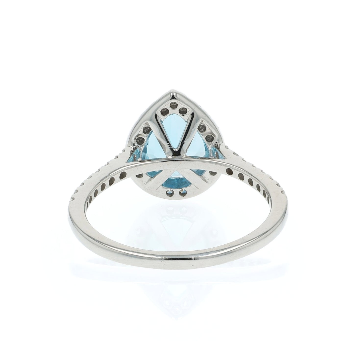 14k Gold Pear Shape Blue Topaz and Diamond Halo Ring