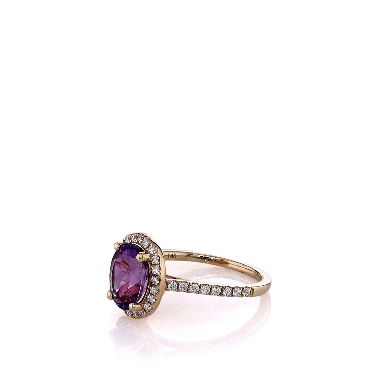 14k Yellow Gold Oval Amethyst and Diamond Halo Ring