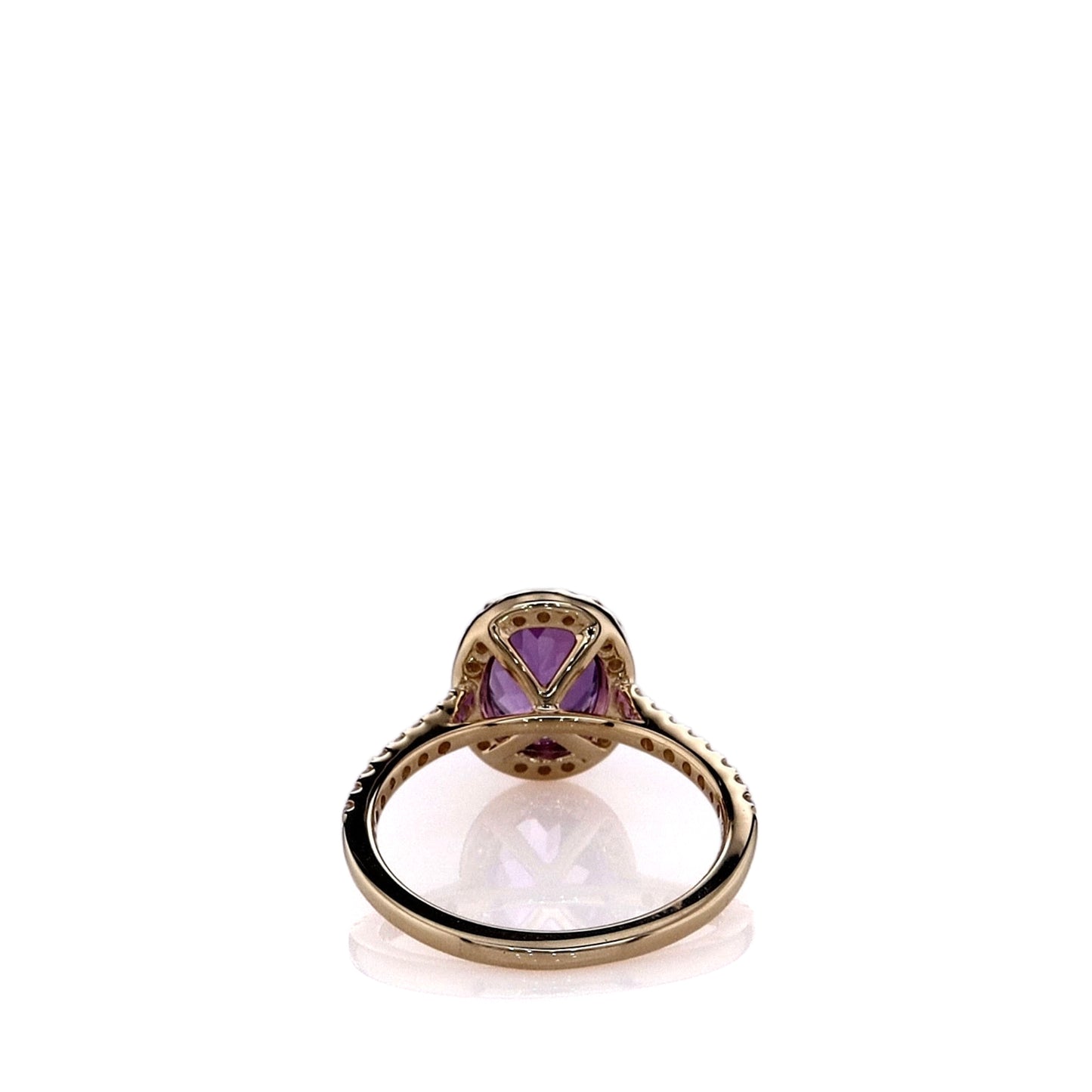 14k Yellow Gold Oval Amethyst and Diamond Halo Ring
